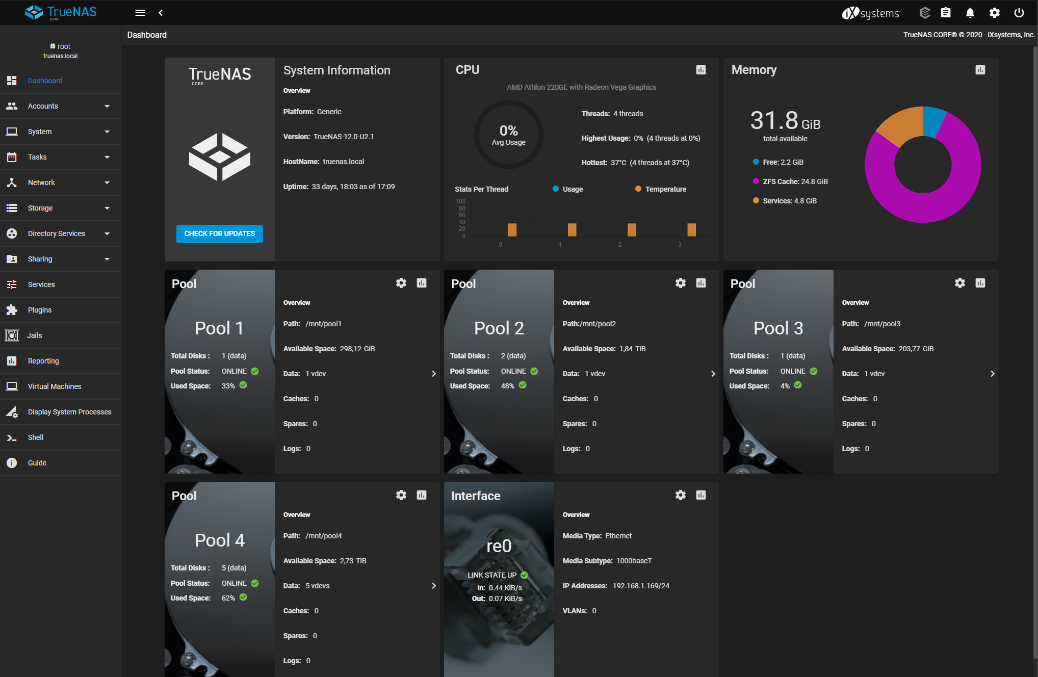 TrueNAS interface web